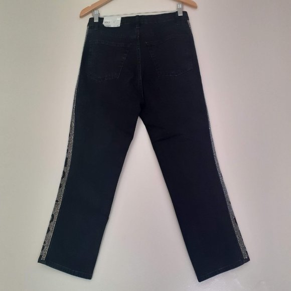 Diamond Embellished High waist Straight Leg Jeans, 99%Cotton Moto Ankle NEW 28 - Picture 9 of 10